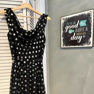 Metallic polka dot and black midi dress NWOT